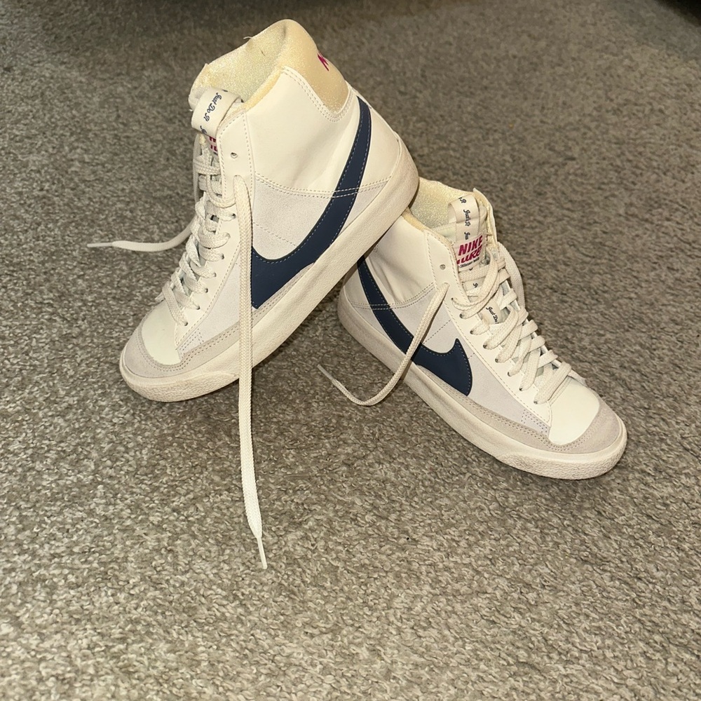 Nike White and Blue High-Top Sneakers